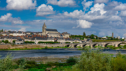 Panoramic view of Blois on the Loire river, from Vienne, on the left bank, Loire Valley, France