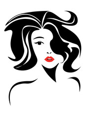 vector illustration, depicting the face of a beautiful woman with long ringlets