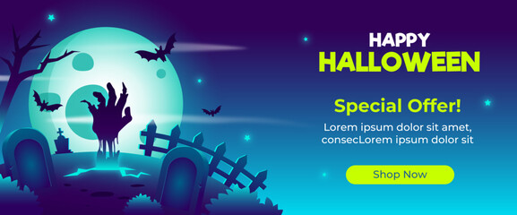 Happy Halloween Special Offer Horizontal Banner Template