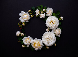 Lots of White Roses on Black Background