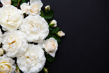 Lots of White Roses on Black Background