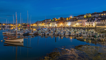 Fototapeta na wymiar Night view on the harbor of Audierne, Brittany, France