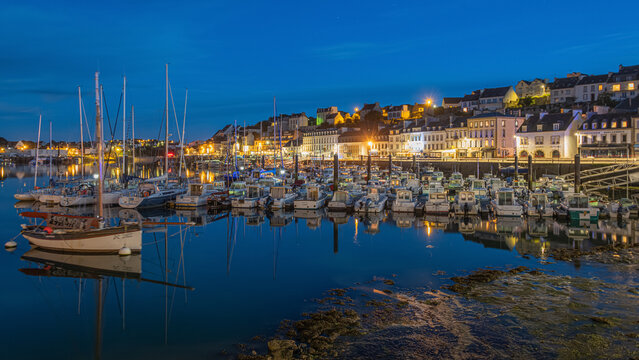 Night view on the harbor of Audierne, Brittany, France