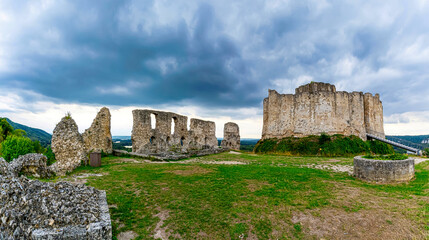 Fototapeta na wymiar Château-Gaillard is an old fortified castle built at the end of the 12th century, now in ruins, the remains of which stand in the French town of Les Andelys in the region Normandy.