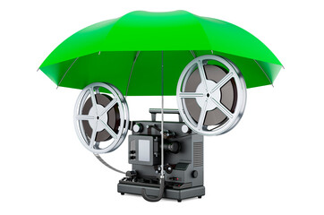 Naklejka premium Film projector under umbrella, 3D rendering