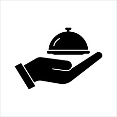 Closed food tray in hands hotel room service icon