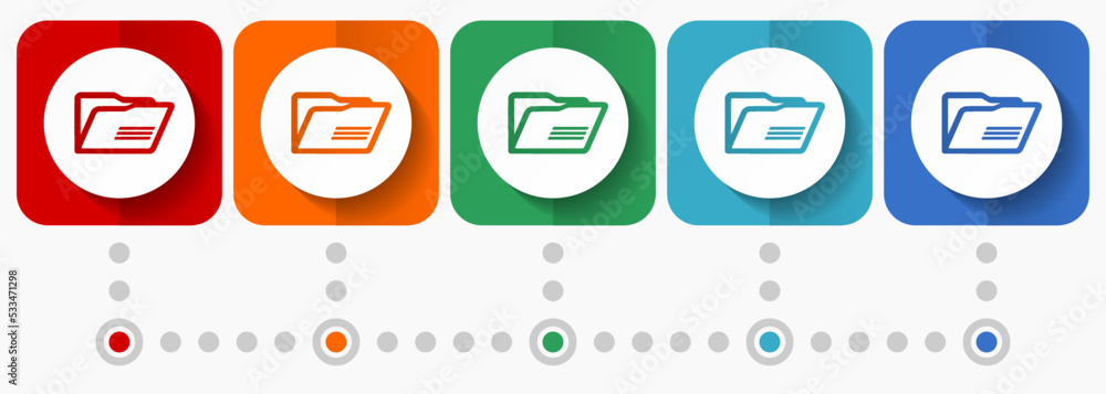 Poster folder vector icons, infographic template, set of flat design directory symbols in 5 color options