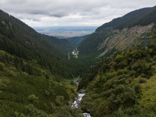 Fototapeta na wymiar Aerial view of the Transfagaras mountain road in the Fagaras mountains in Romania