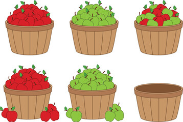 Apple Picking Basket with Color Outlines Clipart