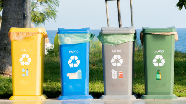 Separate waste collection - waste bins for plastic, glass, paper and metal