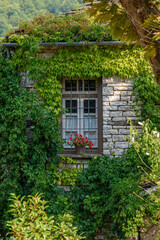 Fototapeta na wymiar view of traditional architecture with stone buildings and in the picturesque village of papigo , zagori Greece