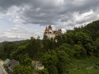 Fototapeta na wymiar Aerial view of Dracula Castle in the village of Bran in Romania