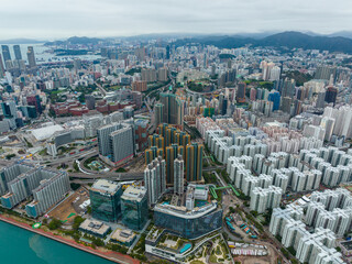 Fototapeta premium Aerial view of Hong Kong city in Kowloon side