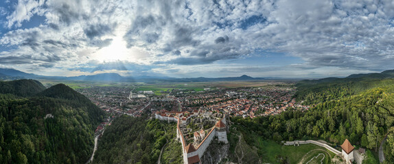 Aerial view of Rasnov fortress in Romania