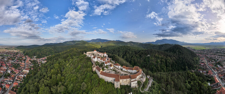 Aerial view of Rasnov fortress in Romania