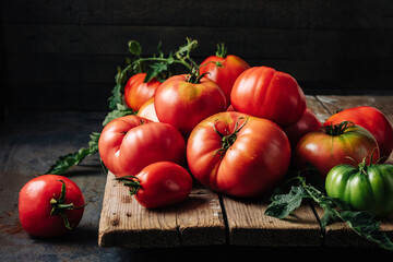 Freshly picked ripe red organic tomatoes.