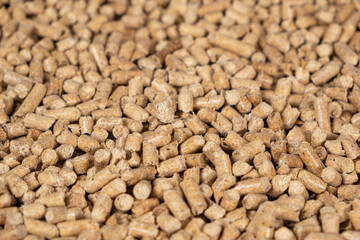 Wood filler for cats, rodents and pets, close-up.