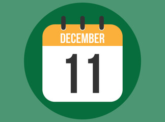11 December green calendar vector. Calendar december with circle in background clear.