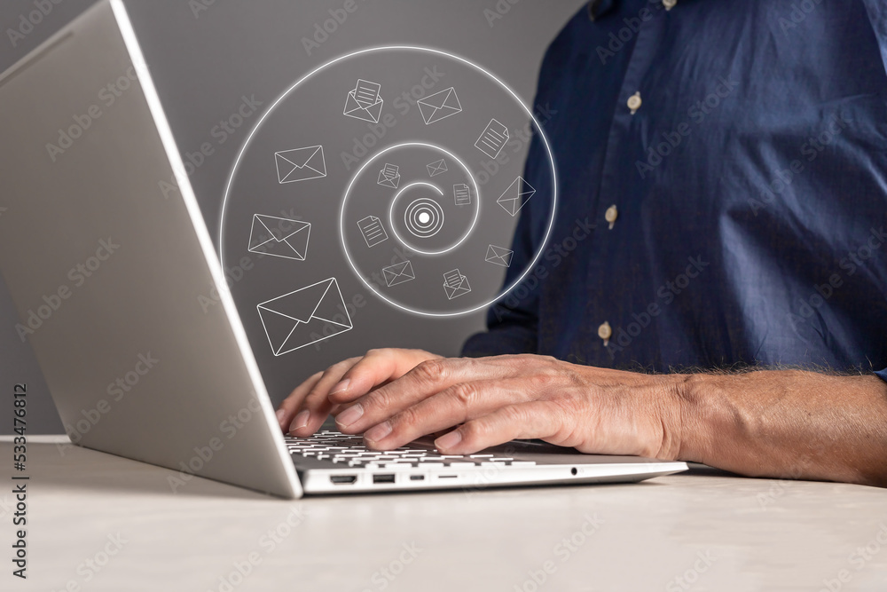 Poster Business technology, work load, online workflow concept. Use different web internet services for job.
