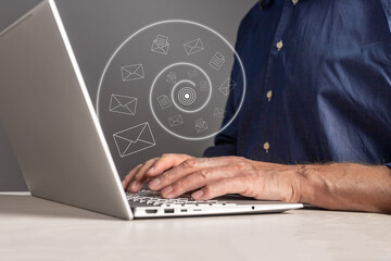 Business technology, work load, online workflow concept. Use different web internet services for...