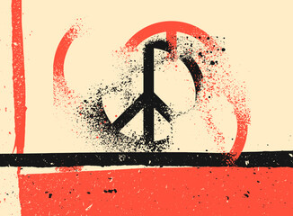 Antiwar peace pacifism destroyed sign splash vintage grunge style poster design. Retro vector illustration. - obrazy, fototapety, plakaty
