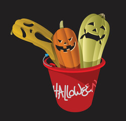 happy halloween pumpkins in a bucket