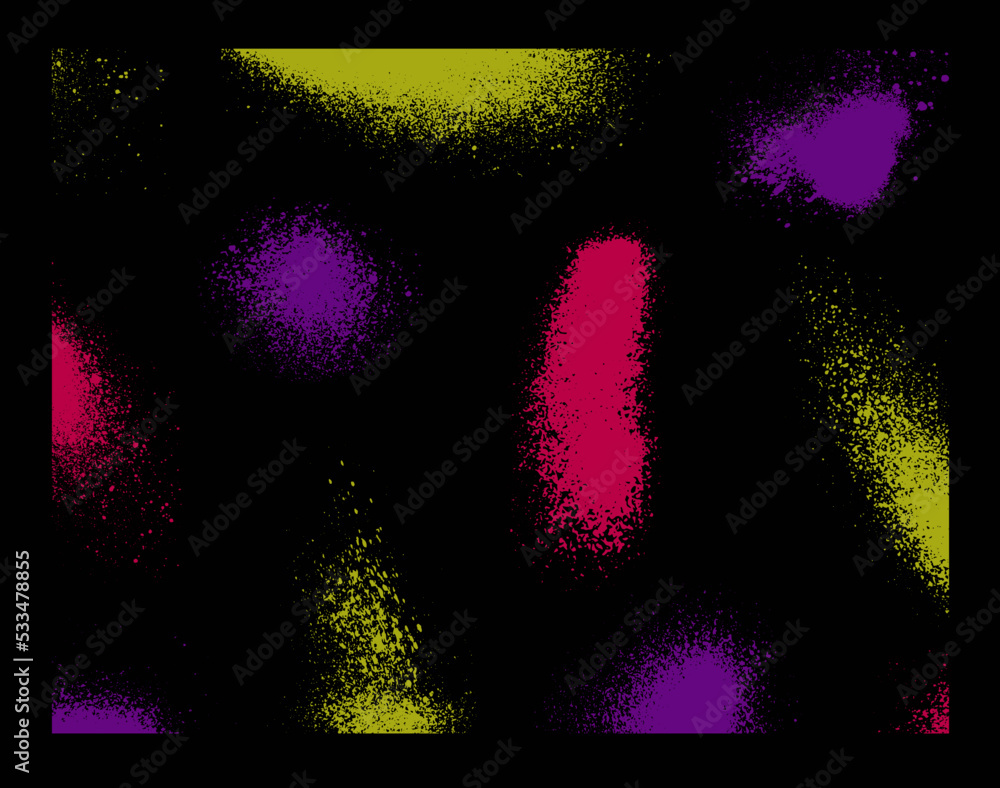 Poster vector set of splash colorful isolated stains textures. abstract vector grunge textures on dark back