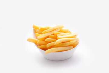 French fries in a bowl. isolated on white.