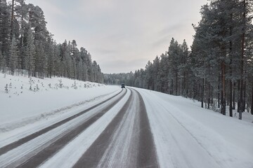 Snowy road winter driving