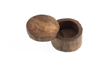 ancient wooden casket isolated on white background