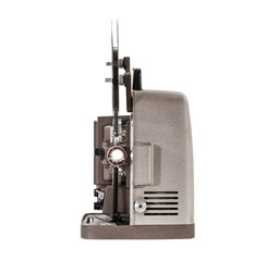 Lit vintage movie film projector isolated.