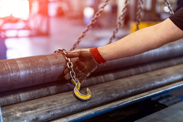Industrial engineering construction. Factory warehouse overhead crane.