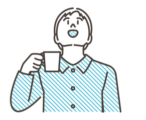 Man gargling to prevent corona infection and stay healthy [Vector illustration of upper body].