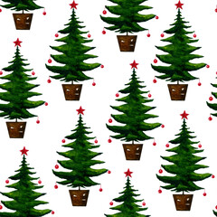 Christmas trees Seamless pattern. Winter happy New Year wrapping paper background. Illustration isolated on white. Christmas ornament
