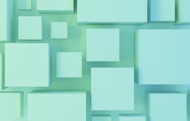 Abstract background from green cubes, abstract geometric background, 3d render
