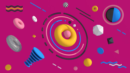 Group of bright colorful shapes. Abstract illustration, 3d render.