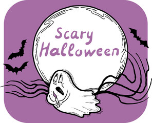 Halloween vector frame. Hand drawn scary and funny cartoon characters. Design for party invitation, store sale, seasonal discount banner, greeting card, background, poster print, decorative elements.