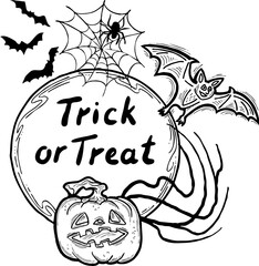 Halloween vector frame. Hand drawn scary and funny cartoon characters. Design for party invitation, store sale, seasonal discount banner, greeting card, background, poster print, decorative elements.