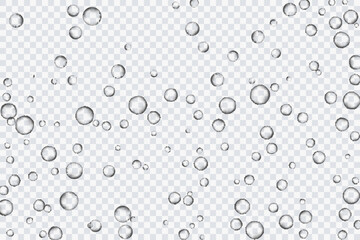 Air bubbles, oxygen, champagne crystal clear, isolated on a transparent background of modern design. Vector illustration of EPS 10.