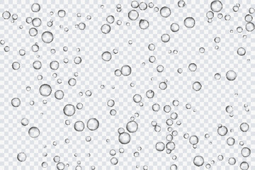 Air bubbles, oxygen, champagne crystal clear, isolated on a transparent background of modern design. Vector illustration of EPS 10.