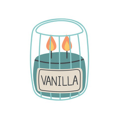 Single hand drawn candle for New Year and Xmas greeting cards, posters, stickers and seasonal design. Decorative wax candle Vanilla for relax and spa.