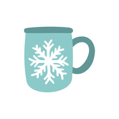 Flat vector illustration of snowflake cup.