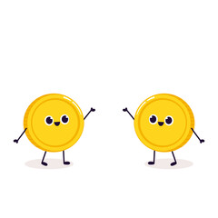 Coin character design. Glad. Coin and Smart phone cartoon vector. Black for text.