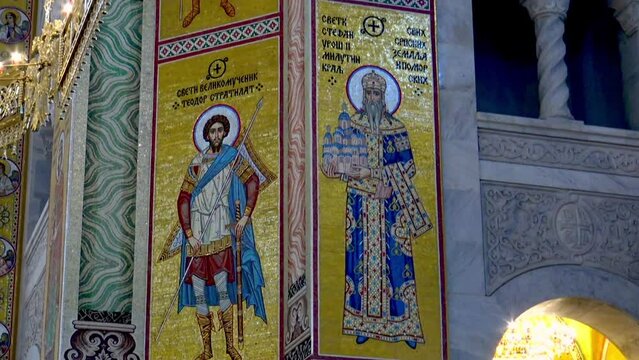 Mosaic decorations inside Saint Sava Church in Belgrade, Serbia.