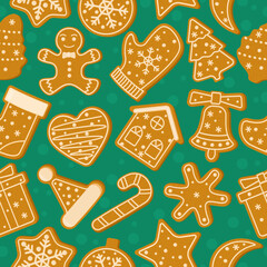 Christmas cookies seamless pattern.New Year's holiday treats.Vector illustration.