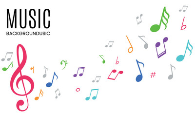 colorful music notes vector. music background with pentagram background - obrazy, fototapety, plakaty