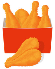Fried chicken legs.Chicken legs in a cardboard box.Vector illustration isolated on a white background.