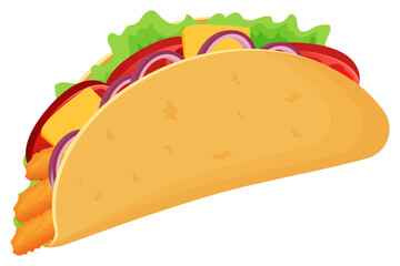 Tacos with meat, vegetables and cheese.Vector illustration isolated on a white background.