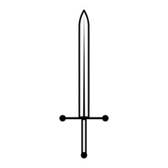 Sword icon vector game symbol and line design weapon illustration sign fantasy. Outline battle fight arcade object and knight gaming graphic linear item pictogram. Castle ancient line icon element