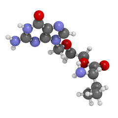 Valaciclovir (valacyclovir) herpes infection drug, chemical structure.